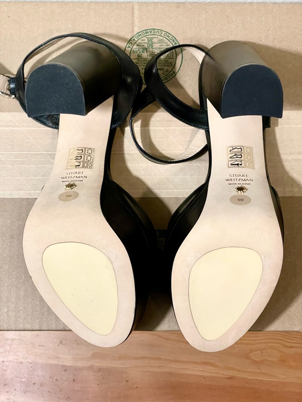 BRAND NEW Stuart Weitzman Black Leather Ryder 95 Platform Sandals Size 9 Medium - Picture 7 of 7